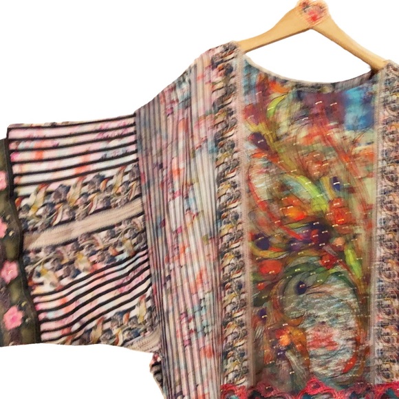 Vibrant colorful print caftan with rhinestones One Size Expressions cata… - Picture 3 of 7